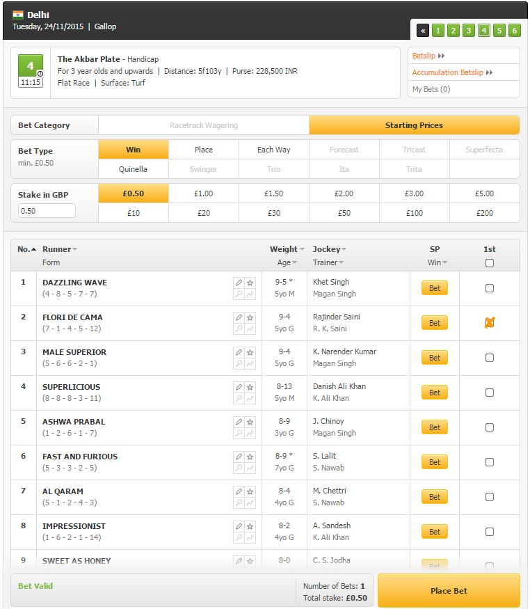 indian horse racing bet example